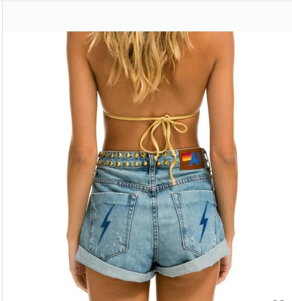 Aviator Nation Mid-Rise Studded Rocker Bolt Jean Short Size 28